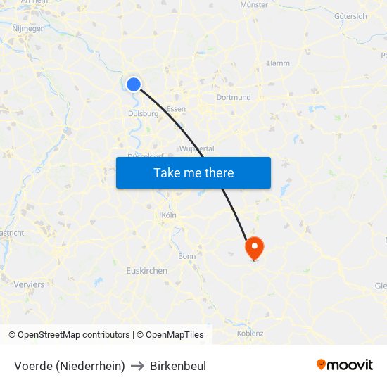 Voerde (Niederrhein) to Birkenbeul map