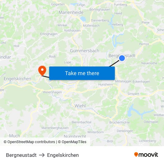 Bergneustadt to Engelskirchen map