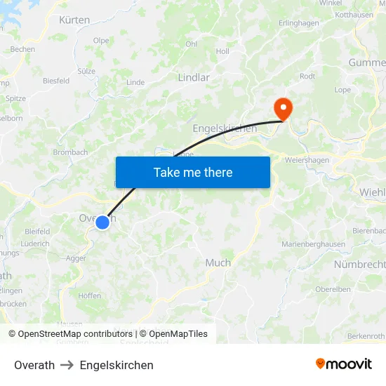 Overath to Engelskirchen map