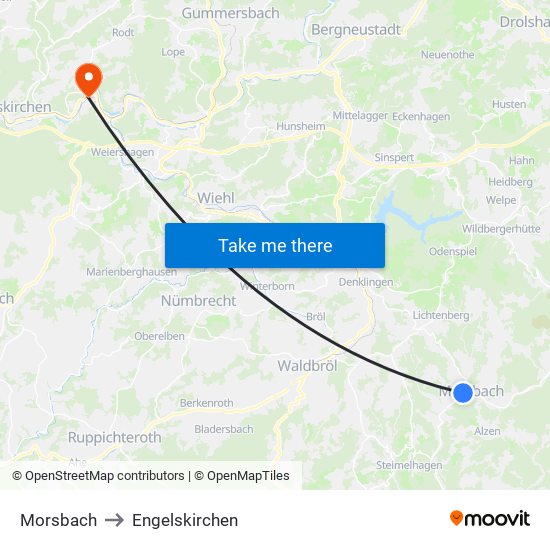 Morsbach to Engelskirchen map
