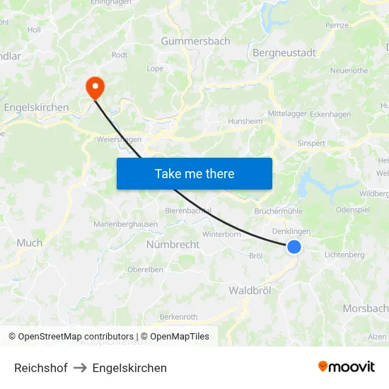 Reichshof to Engelskirchen map