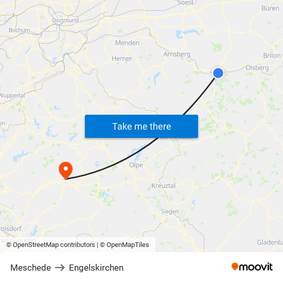 Meschede to Engelskirchen map