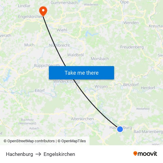 Hachenburg to Engelskirchen map