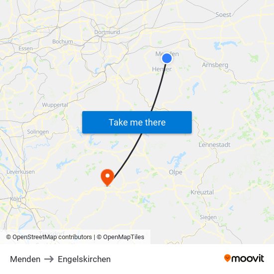 Menden to Engelskirchen map