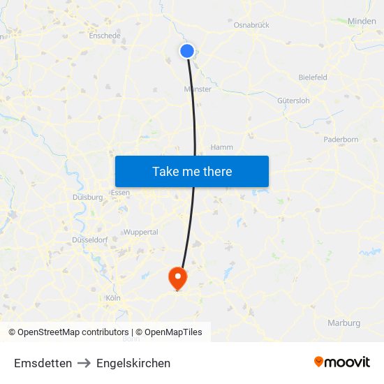 Emsdetten to Engelskirchen map