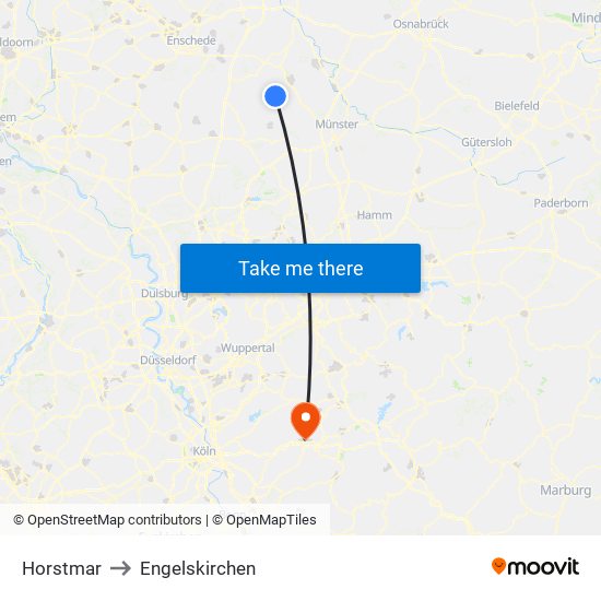 Horstmar to Engelskirchen map