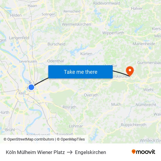 Köln Mülheim Wiener Platz to Engelskirchen map