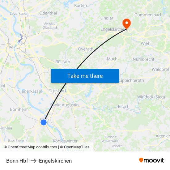 Bonn Hbf to Engelskirchen map