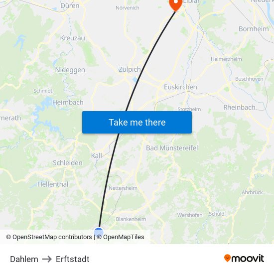 Dahlem to Erftstadt map