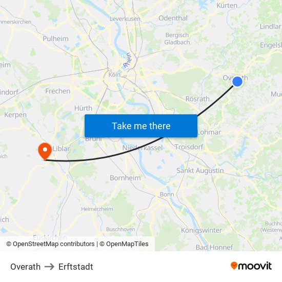 Overath to Erftstadt map