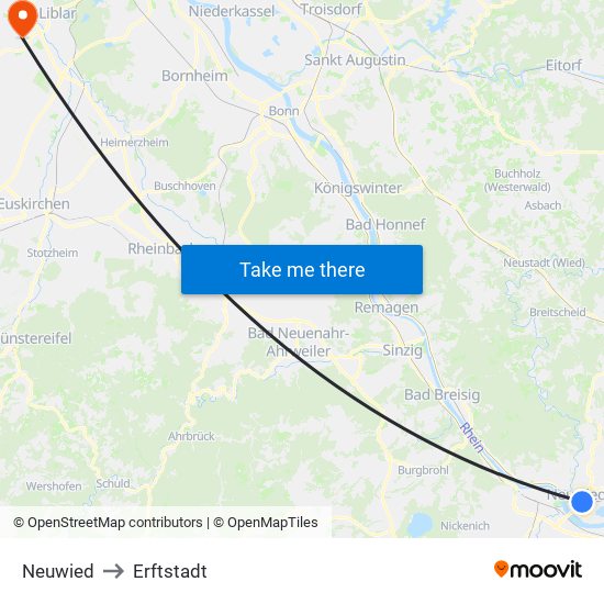 Neuwied to Erftstadt map