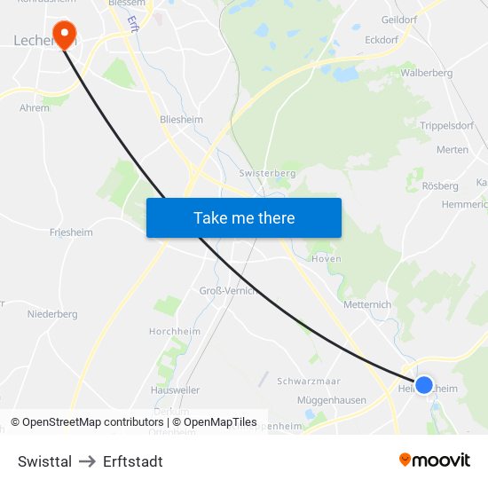 Swisttal to Erftstadt map