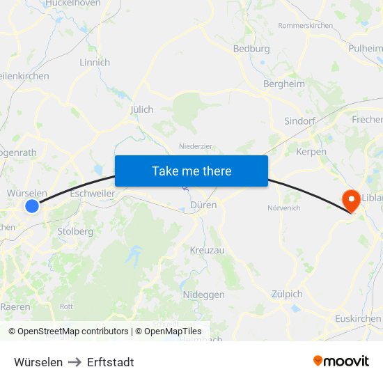 Würselen to Erftstadt map