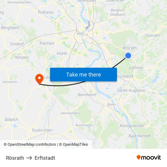 Rösrath to Erftstadt map