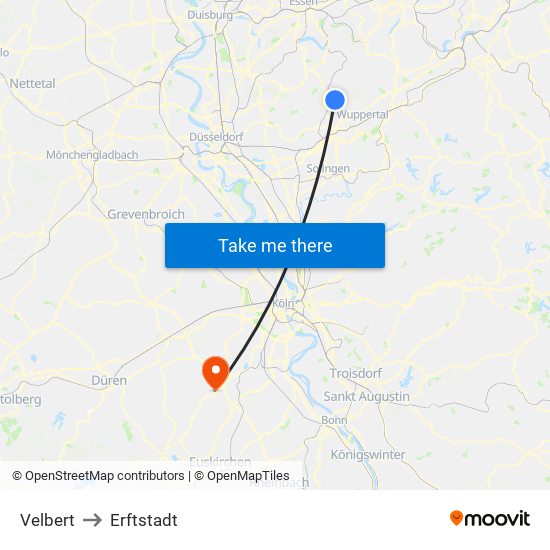 Velbert to Erftstadt map