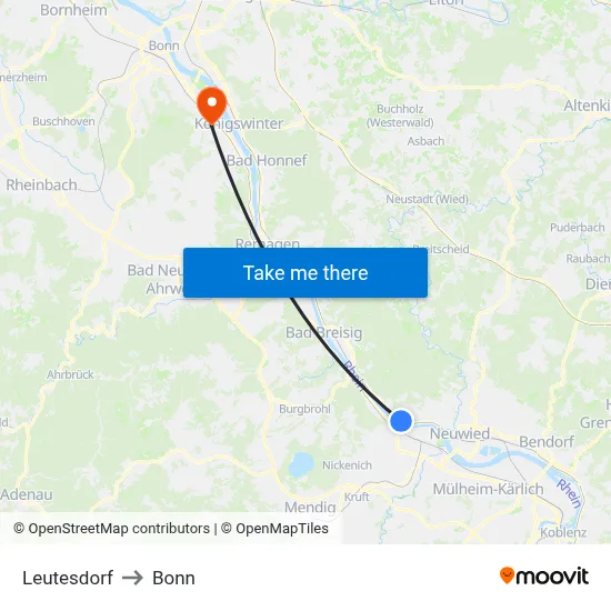 Leutesdorf to Bonn map