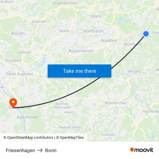 Friesenhagen to Bonn map