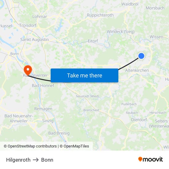 Hilgenroth to Bonn map