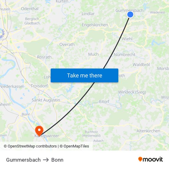 Gummersbach to Bonn map