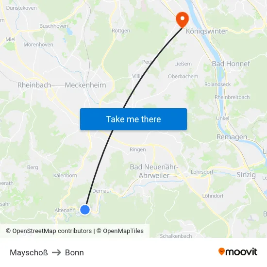 Mayschoß to Bonn map