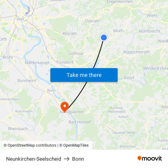 Neunkirchen-Seelscheid to Bonn map