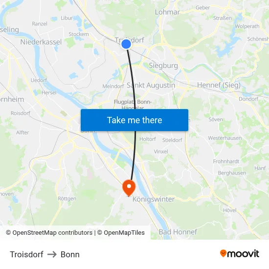 Troisdorf to Bonn map