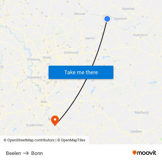 Beelen to Bonn map