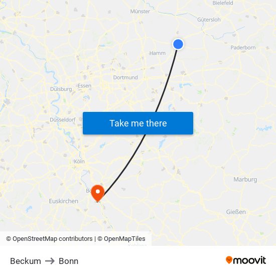 Beckum to Bonn map