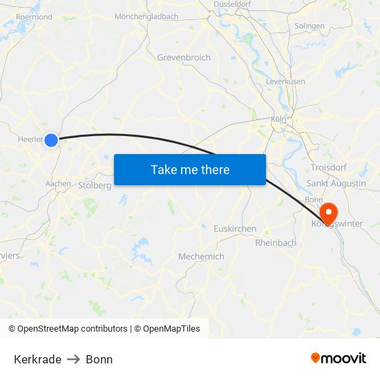 Kerkrade to Bonn map