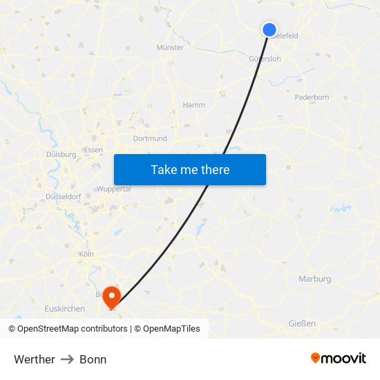 Werther to Bonn map