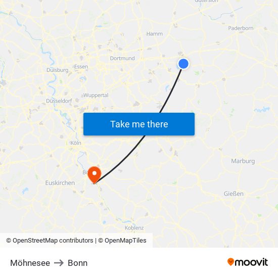 Möhnesee to Bonn map