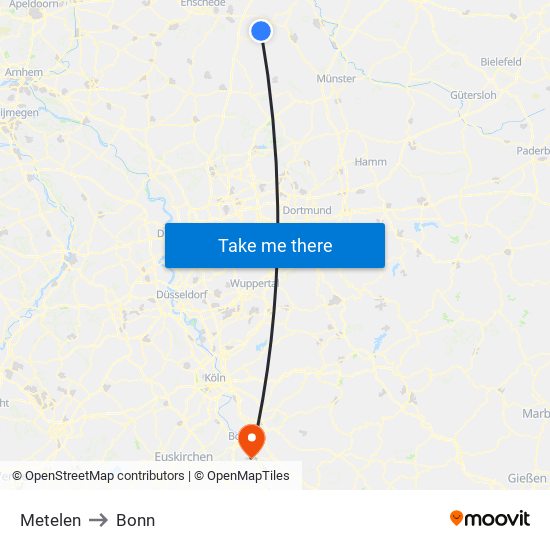 Metelen to Bonn map