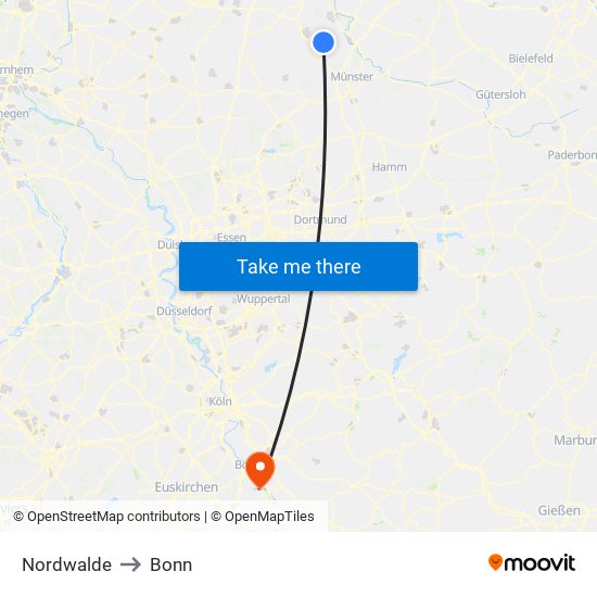 Nordwalde to Bonn map