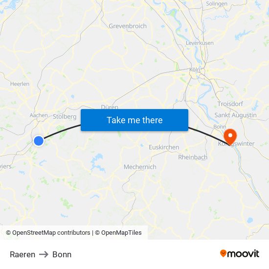 Raeren to Bonn map