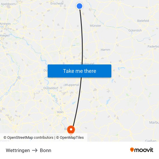 Wettringen to Bonn map