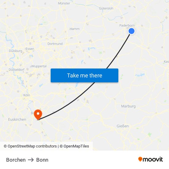 Borchen to Bonn map