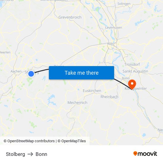 Stolberg to Bonn map