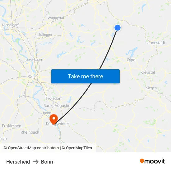 Herscheid to Bonn map