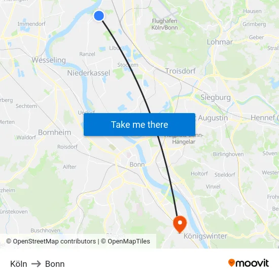 Köln to Bonn map