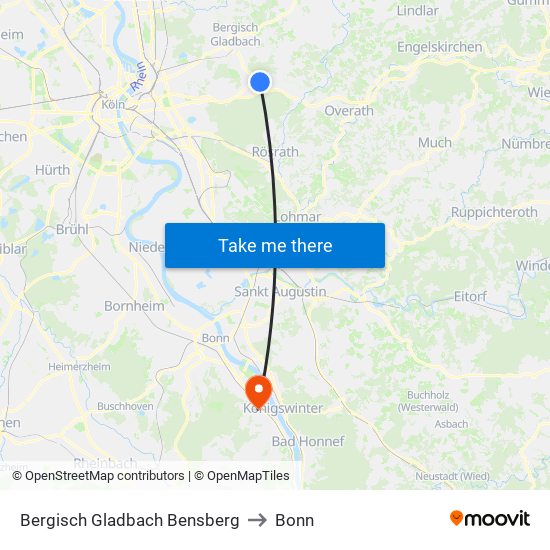 Bergisch Gladbach Bensberg to Bonn map