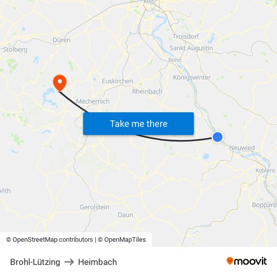 Brohl-Lützing to Heimbach map