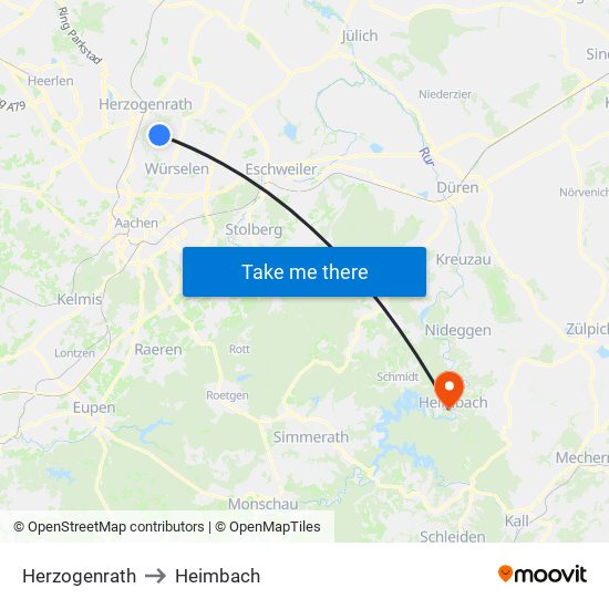 Herzogenrath to Heimbach map