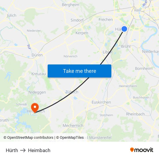 Hürth to Heimbach map