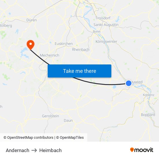 Andernach to Heimbach map