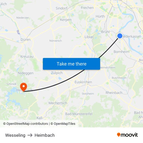 Wesseling to Heimbach map