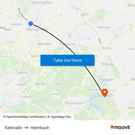 Kerkrade to Heimbach map