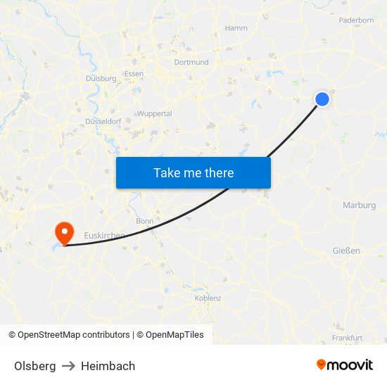 Olsberg to Heimbach map