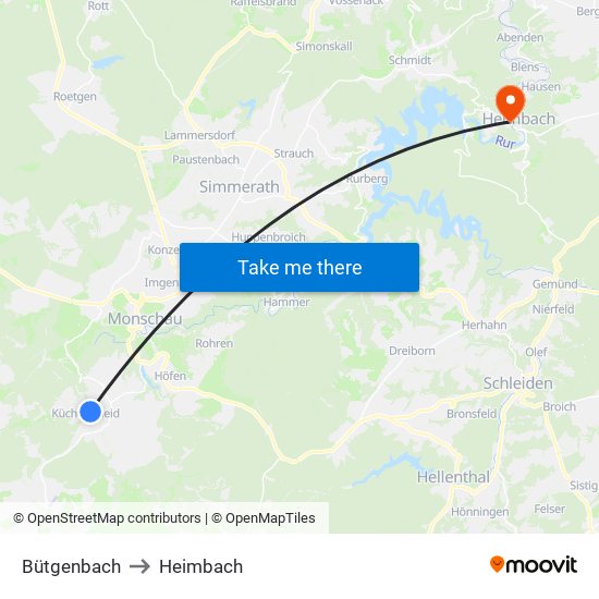 Bütgenbach to Heimbach map