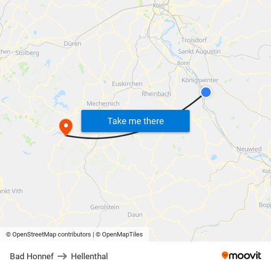 Bad Honnef to Hellenthal map