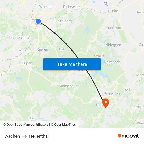 Aachen to Hellenthal map